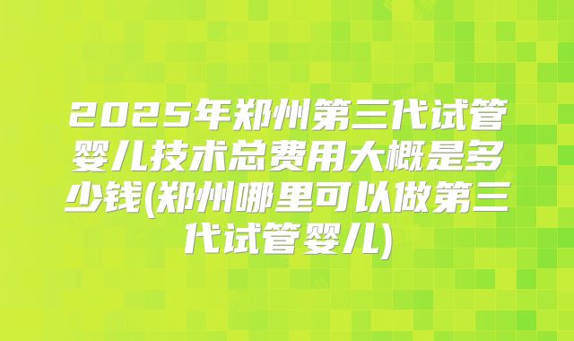 2025年郑州第三代试管婴儿技术总费用大概是多少钱(郑州哪里可以做第三代试管婴儿)