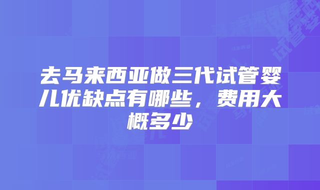 去马来西亚做三代试管婴儿优缺点有哪些，费用大概多少