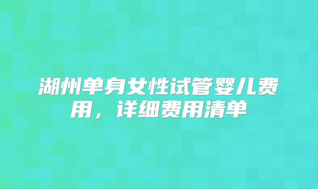 湖州单身女性试管婴儿费用,详细费用清单