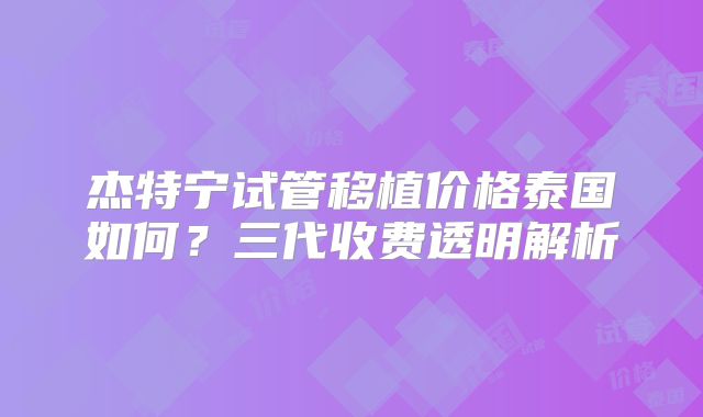 杰特宁试管移植价格泰国如何？三代收费透明解析