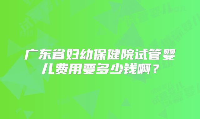 广东省妇幼保健院试管婴儿费用要多少钱啊？