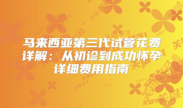 马来西亚第三代试管花费详解：从初诊到成功怀孕详细费用指南