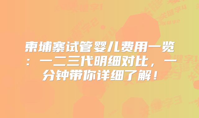 柬埔寨试管婴儿费用一览：一二三代明细对比，一分钟带你详细了解！