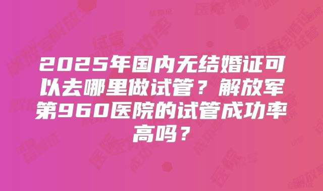2025年国内无结婚证可以去哪里做试管？解放军第960医院的试管成功率高吗？