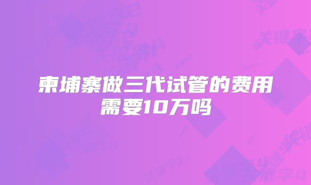 柬埔寨做三代试管的费用需要10万吗