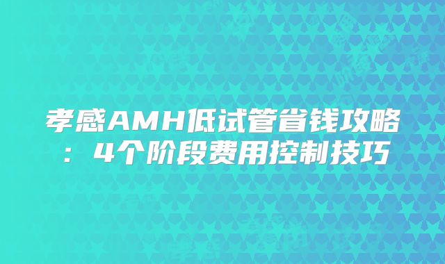孝感AMH低试管省钱攻略：4个阶段费用控制技巧