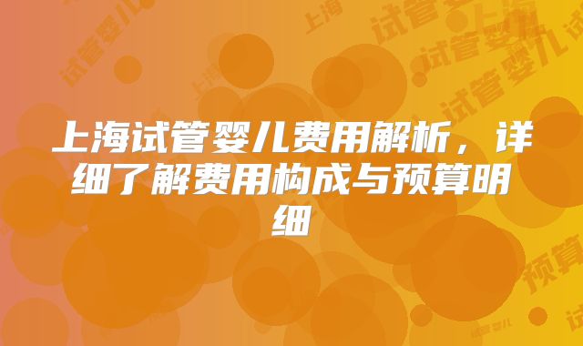 上海试管婴儿费用解析,详细了解费用构成与预算明细