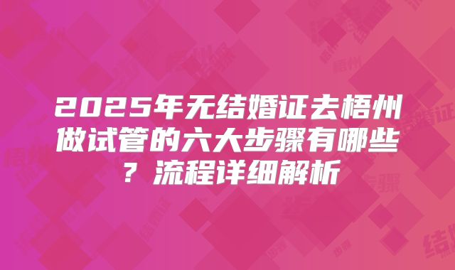 2025年无结婚证去梧州做试管的六大步骤有哪些?流程详细解析