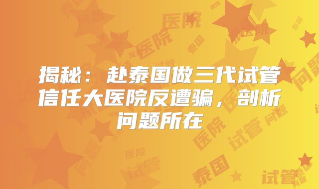揭秘：赴泰国做三代试管信任大医院反遭骗，剖析问题所在
