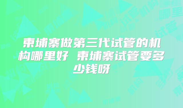 柬埔寨做第三代试管的机构哪里好 柬埔寨试管要多少钱呀
