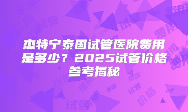 杰特宁泰国试管医院费用是多少？2025试管价格参考揭秘