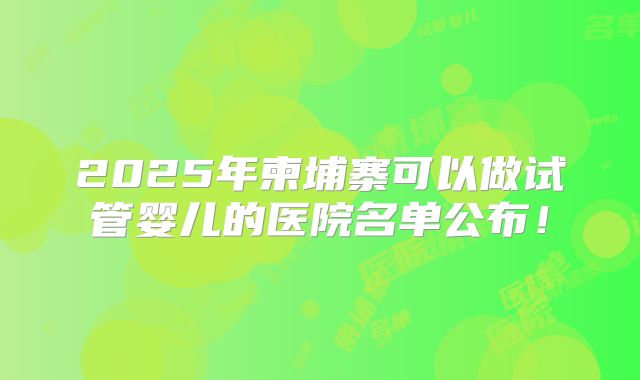 2025年柬埔寨可以做试管婴儿的医院名单公布！