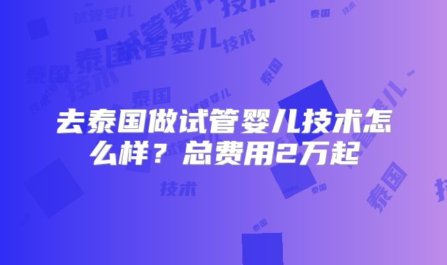 去泰国做试管婴儿技术怎么样？总费用2万起