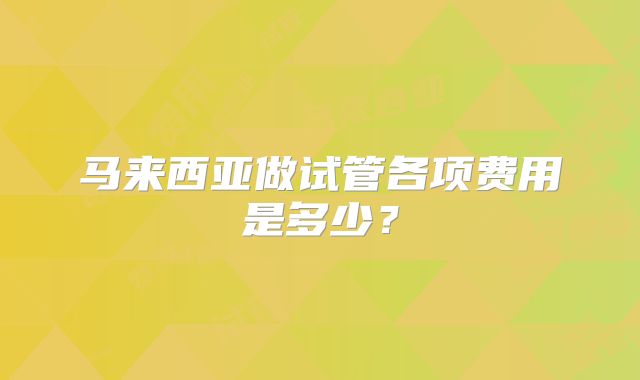 马来西亚做试管各项费用是多少？