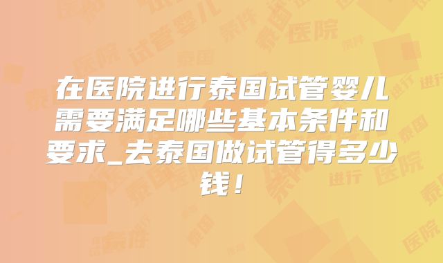 在医院进行泰国试管婴儿需要满足哪些基本条件和要求_去泰国做试管得多少钱!