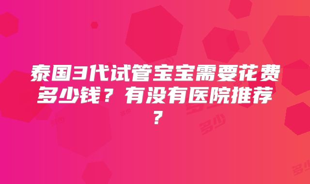 泰国3代试管宝宝需要花费多少钱？有没有医院推荐？