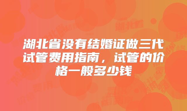 湖北省没有结婚证做三代试管费用指南，试管的价格一般多少钱