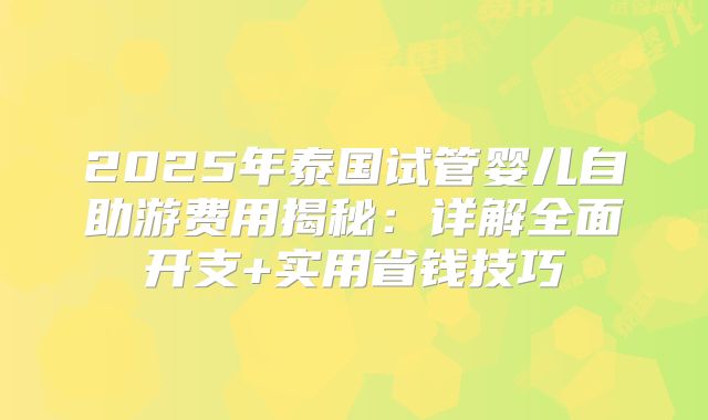 2025年泰国试管婴儿自助游费用揭秘：详解全面开支+实用省钱技巧