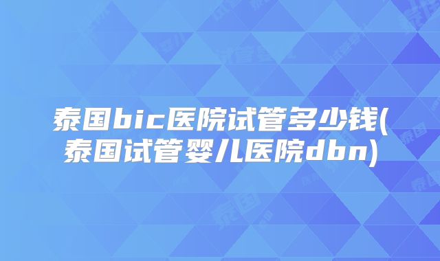 泰国bic医院试管多少钱(泰国试管婴儿医院dbn)