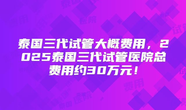 泰国三代试管大概费用，2025泰国三代试管医院总费用约30万元！