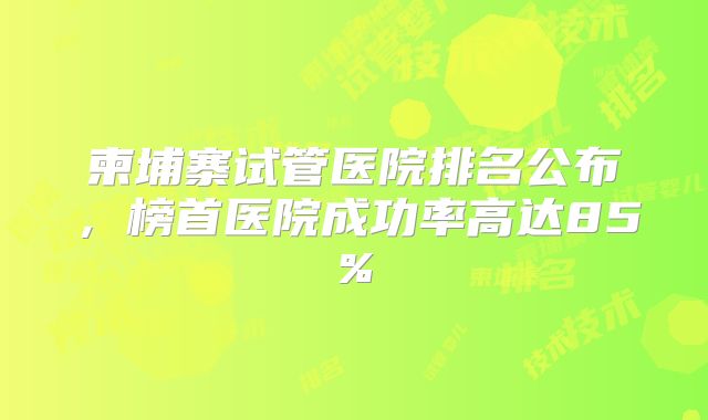 柬埔寨试管医院排名公布，榜首医院成功率高达85%