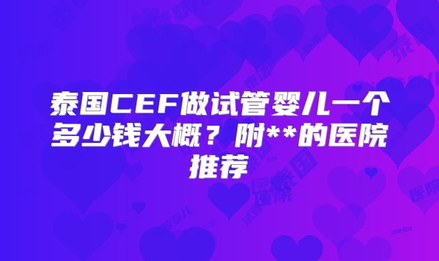 泰国CEF做试管婴儿一个多少钱大概？附**的医院推荐