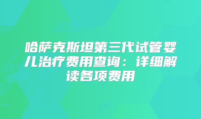 哈萨克斯坦第三代试管婴儿治疗费用查询:详细解读各项费用