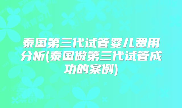 泰国第三代试管婴儿费用分析(泰国做第三代试管成功的案例)