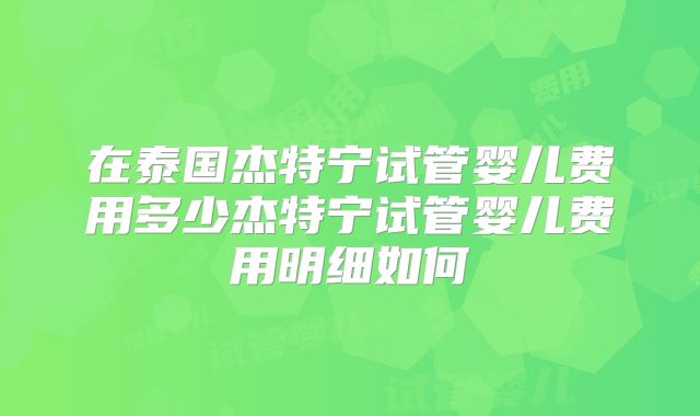 在泰国杰特宁试管婴儿费用多少杰特宁试管婴儿费用明细如何