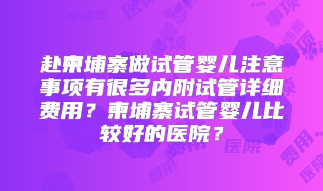 赴柬埔寨做试管婴儿注意事项有很多内附试管详细费用?柬埔寨试管婴儿比较好的医院?