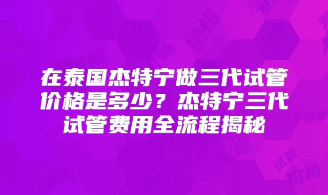在泰国杰特宁做三代试管价格是多少？杰特宁三代试管费用全流程揭秘