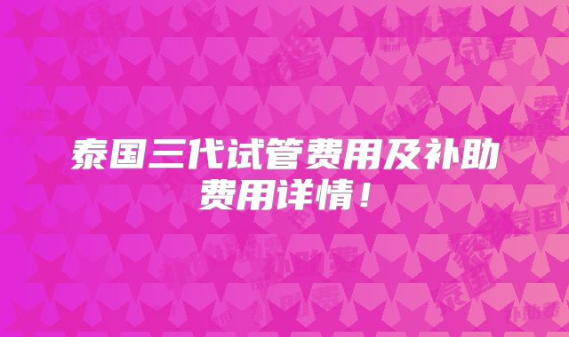 泰国三代试管费用及补助费用详情！