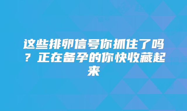 这些排卵信号你抓住了吗?正在备孕的你快收藏起来