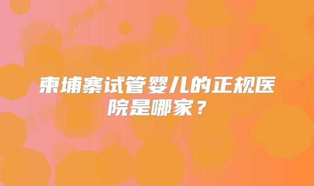 柬埔寨试管婴儿的正规医院是哪家？