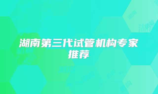 湖南第三代试管机构专家推荐