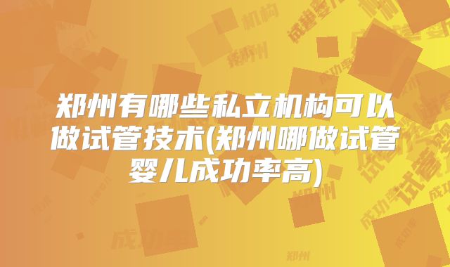 郑州有哪些私立机构可以做试管技术(郑州哪做试管婴儿成功率高)
