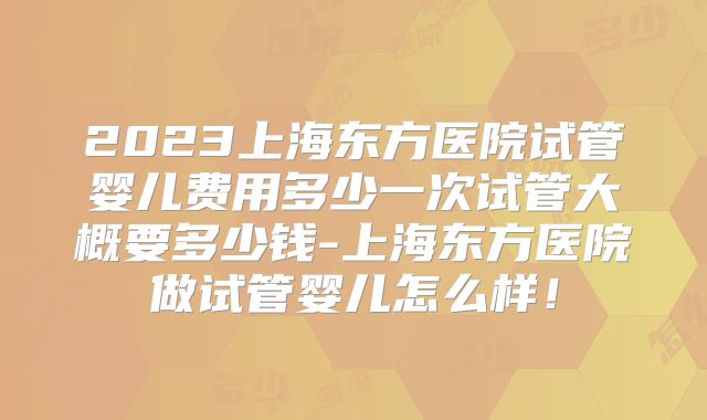 2023上海东方医院试管婴儿费用多少一次试管大概要多少钱-上海东方医院做试管婴儿怎么样！