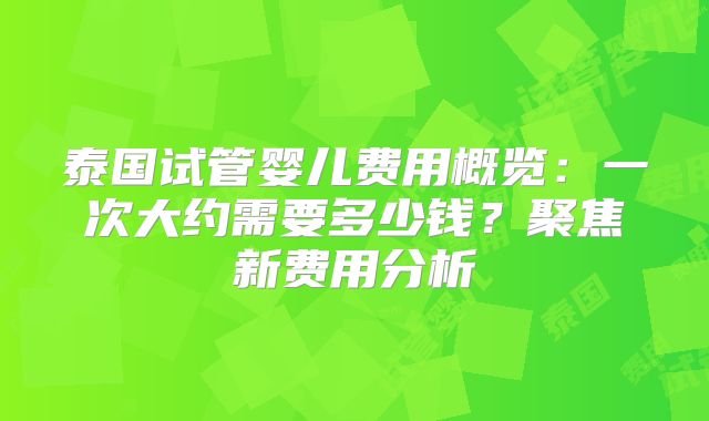 泰国试管婴儿费用概览：一次大约需要多少钱？聚焦新费用分析
