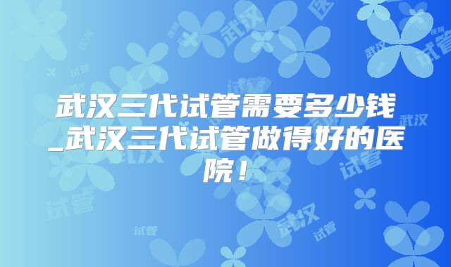武汉三代试管需要多少钱_武汉三代试管做得好的医院！