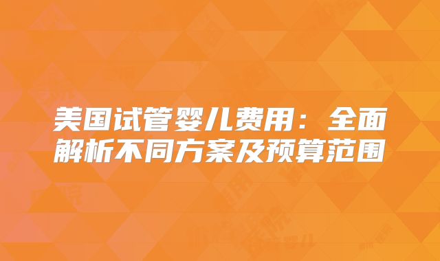 美国试管婴儿费用:全面解析不同方案及预算范围