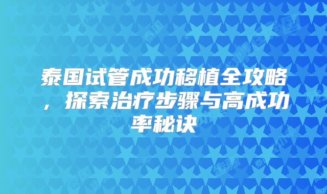 泰国试管成功移植全攻略，探索治疗步骤与高成功率秘诀