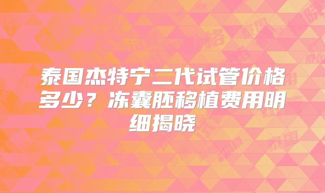 泰国杰特宁二代试管价格多少？冻囊胚移植费用明细揭晓