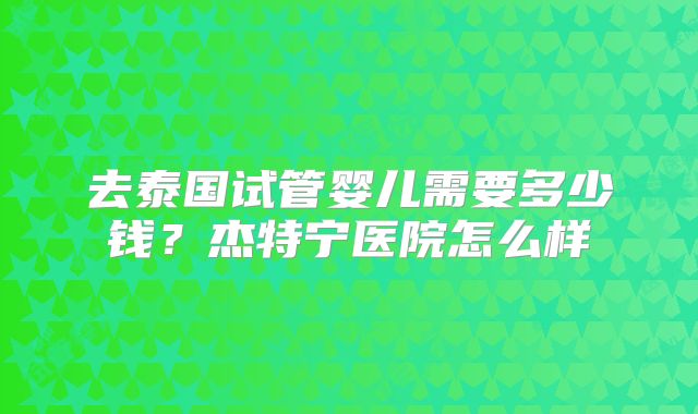 去泰国试管婴儿需要多少钱？杰特宁医院怎么样