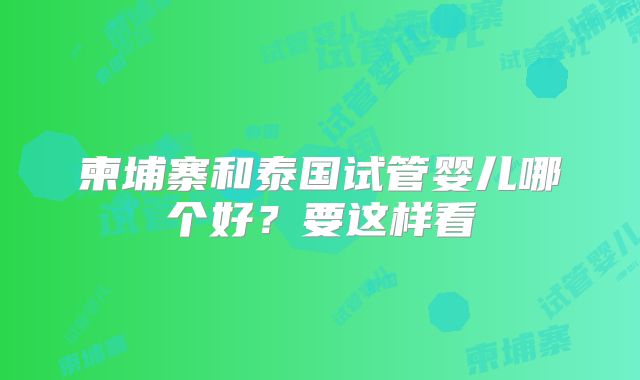 柬埔寨和泰国试管婴儿哪个好？要这样看