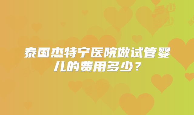 泰国杰特宁医院做试管婴儿的费用多少？