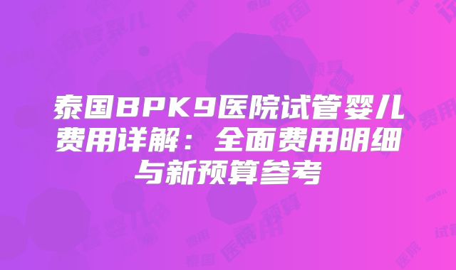 泰国BPK9医院试管婴儿费用详解：全面费用明细与新预算参考