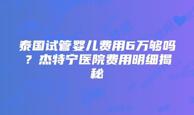 泰国试管婴儿费用6万够吗？杰特宁医院费用明细揭秘