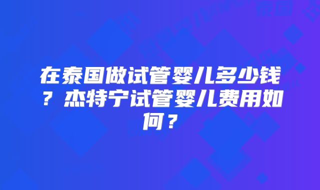 在泰国做试管婴儿多少钱？杰特宁试管婴儿费用如何？