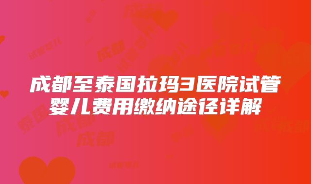 成都至泰国拉玛3医院试管婴儿费用缴纳途径详解