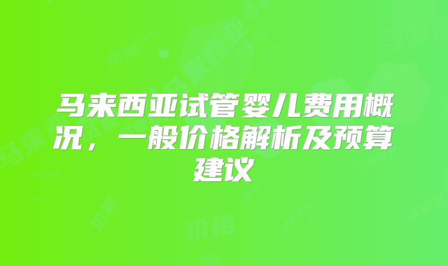 马来西亚试管婴儿费用概况，一般价格解析及预算建议
